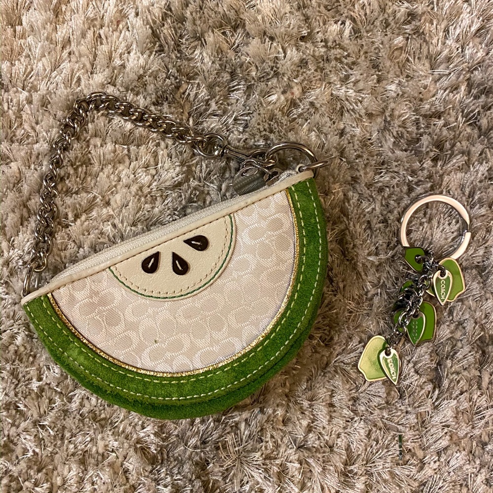 COACH Lime Coin Purse and Apple Keychain